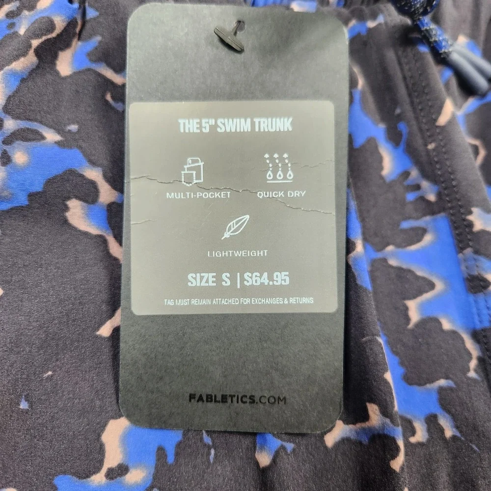 Fabletics Shorts Men Small Black Blue The Swim Trunk Lined Beach Swim Active NEW